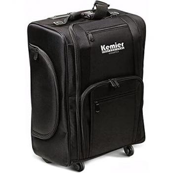 Organizador de Cosméticos Portable Kemier, Estuche de Maquillaje con Ruedas de Nylon Suave con Bolsos, Negro