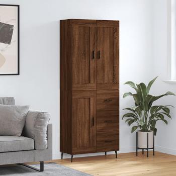 Aparador alto de madera contrachapada marrón roble 69,5x34x180 cm