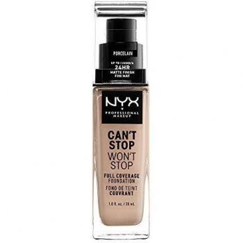 NYX Professional Makeup Can't Stop Won't Stop Full Coverage Foundation, Long Lasting, Waterproof, Vegan Formula, Matte Finish, Shade: 03 Porcelain, 30 ml