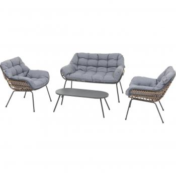 Conjunto de Muebles de Exterior PaoPao - 1 Sofá, 2 Sillones y 1 Mesa de Centro - Gris Grafito - Aluminio con Epoxi y Resina Trenzada - 4 Plazas