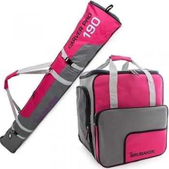 BRUBAKER Conjunto 'Super Function 2.0' Bolsa para Botas y Casco de ski Junto a 'Carver Pro 2.0' Bolsa para un par de Ski - Rosa/Gris - 190 cms.