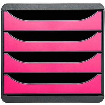 Exacompta 310784D - Módulo individual para documentos A4 + con 4 cajones, ultra-rígido y con stop de seguridad - 347x278x267 mm - Negro/frambuesa