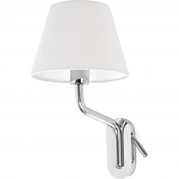 Aplique de pared con luz de lectura Eterna, cuerpo de acero, tela 47 cm, cromo y blanca