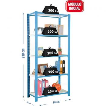 Estantería Metálica OFFICLICK 5 Niveles Azul/Blanco 210x180x30 cm Estilo Industrial