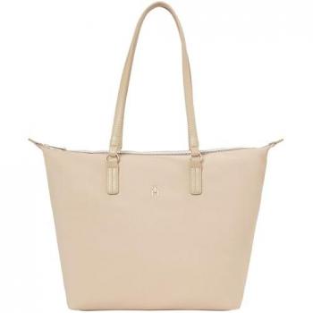 Bolso Shopper Tommy Hilfiger Poppy Tote Corp, Beige, Poliéster Reciclado, Sostenible, 48 cm x 32 cm x 14 cm