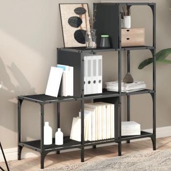 Estantería de madera de ingeniería y metal 92x30x102 cm en color Negro, Roble Sonoma y Roble ahumado - Mueble de Almacenaje para Oficina, Estudio o Dormitorio