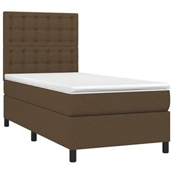 Cama box spring colchón y luces LED tela marrón oscuro 90x200cm