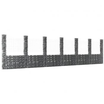 U-Shape Gabion Basket with 7 Iron Posts, 740x20x200 cm