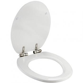 Asiento de Inodoro MDF Blanco con Cierre Suave y Bisagras de Acero Inoxidable