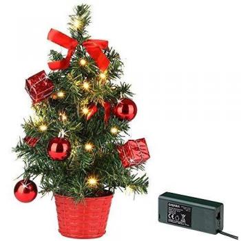 Árbol de Navidad Mini Artificial Rojo 36cm con Temporizador y Decoración LED