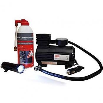 Kit de vulcanización de neumáticos HPAUTO 10257 con medidor de presión y luz LED, dimensiones 28 x 27 x 11.5 cm
