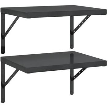 Estantes de Pared 2 Piezas Acero Inoxidable Negro 50x40 cm, Estante Flotante
