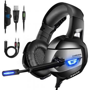 ONIKUMA Auriculares Gaming, Cascos Gaming con Micrófono Reducción de Ruido para PS4, Xbox One, Nintendo Switch, Sonido 7.1 Surround + Aislamiento, Auriculares Gamer para Videojuego