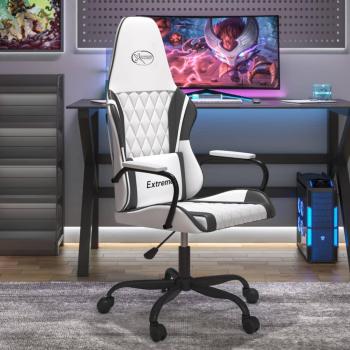 Silla gaming de masaje en cuero sintético blanco y negro
