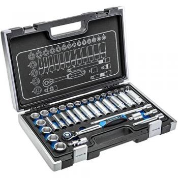 Kit de herramientas Hogert Technik HT1R465 - Caja de Herramientas, Juego de Herramientas, Maletín Herramientas, 36 Piezas, 3/8”