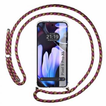 Funda Colgante Transparente para Google Pixel 9 Pro XL 5G con Cordón Rosa/Dorado
