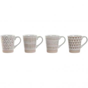 Juego de 4 Tazas Mug Home ESPRIT Blanco Beige Gres Boho 360 ml