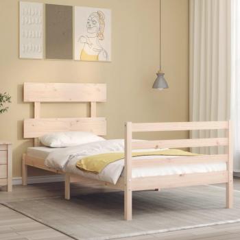 Cama individual de madera maciza con cabecero redondo pequeño Vidaxl Marrón
