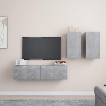 Set de Muebles para TV 4 Piezas en Color Gris Cemento de Madera Ingenierizada