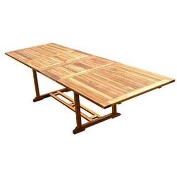 Mesa de jardín rectangular Kaloa de teca aceitada para 10/12 personas - Dimensiones ajustables 200-300x100xH75 cm