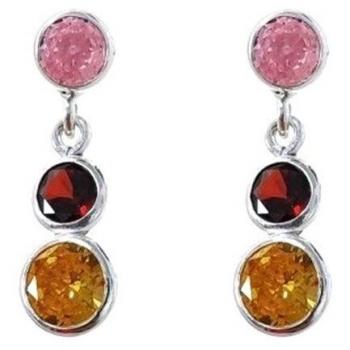 Pendientes Largos de Plata Ley 925m para Mujer con Circonitas en Varios Colores, Cierre de Presión de 17mm