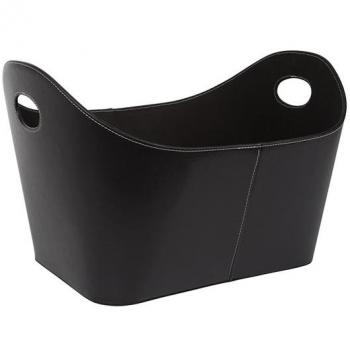 Cesta decorativa Perel BB50301N para leña - color negro - cuero artificial - 56 x 43 x 35 cm