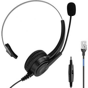 Auriculares Teléfono Fijo RJ9 Auricular Cableados Monoaural con Control de Volumen, Micrófono con Cancelación de Ruido Profesional para Teléfono Fijo IP Phone Oficina