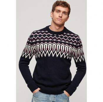 Jersey Superdry Fairisle Azul con Detalles Alpinos y Cuello Redondo