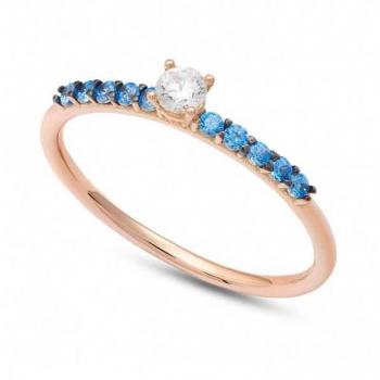 Anillo de Mujer Oro Rojo 18kt con Zirconia Azul y Blanca AAZ 121 Ambrosia