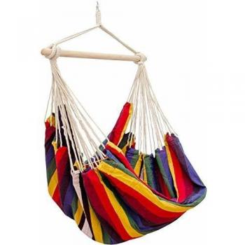 Silla Colgante XXL Amanka para 2 Personas, Hamaca de 185x130cm, Soporta hasta 150kg, 100% Algodón, Incluye Pivote Giratorio 360°, Rayas Coloridas