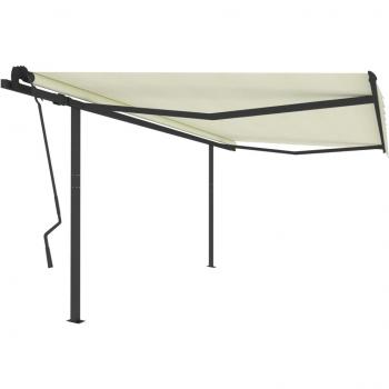 Toldo Retráctil Automático con Postes Color Crema 4,5x3,5m, Sombrilla Plegable, Resistente al Agua y Rayos UV, Ideal para Balcón y Jardín
