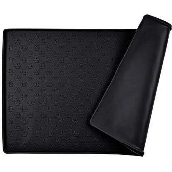 MOACC Alfombrilla de Silicona para Comederos de Perros Gatos, Estera Comida y Agua Antideslizante Impermeable Tapetes para Comer para Mascota, Negro Pata Patrón, 47 x 30 cm