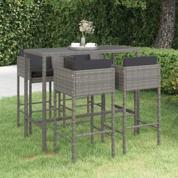5-Piece Grey Poly Rattan Garden Bar Set with Cushions