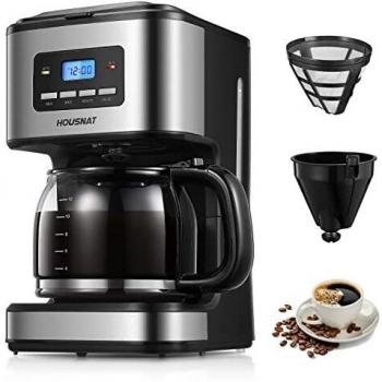 HOUSNAT Cafetera de Goteo, Cafetera de Filtro Programable, Tecnología de Rociado Avanzada y Temperatura Optima, Función Preparación Rápida & Temporizador & Mantiene el Calor, Capacidad 1,8L 12 Tazas