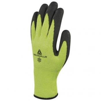 Delta Plus vv737ja08 Guantes de alto rendimiento, palma con revestimiento de espuma de látex, Amarillo neón de color negro, 08, 60 unidades)