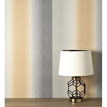 Papel Pintado Vinílico Lavable de Rayas Mostaza y Gris con Textura en Relieve - Oralia Stripes 681319 de GAULAN - Rollo de 10 m x 0,53 m