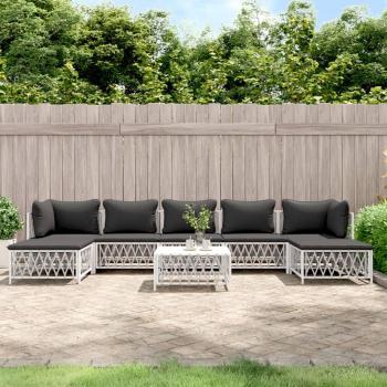 vidaXL 8-Piece White Steel Garden Lounge Set with Cushions
