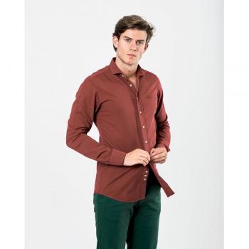Camisa Spagnolo hombre slim liso rojo granate