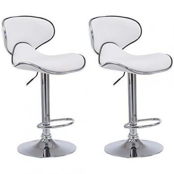 Set de 2 Taburetes Las Vegas V2 en Simil Cuero Blanco con Estructura Cromada y Altura Regulable