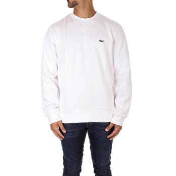 Lacoste Sudadera Classic Fit Blanca de Algodón Cepillado para Hombre con Cuello Redondo y Logo Cocodrilo Bordado SH9608 001