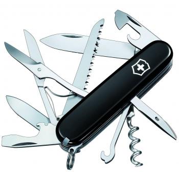 Navaja Suiza Victorinox Huntsman Negra 91mm, 15 funciones, incluye tijeras y serrucho para madera