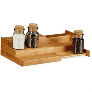 Especiero de Bambú Extensible, 3 Estantes, Resistente a la Humedad, Diseño Natural, HWD: 8x38.5x21cm