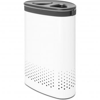 Cesto de ropa Brabantia 55L con dos compartimentos de clasificación, bolsa portátil en el interior, apertura de caída rápida, orificios de ventilación y diseño eficiente en color blanco