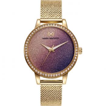 Reloj Mark Maddox Tooting para Mujer con Esfera Glitter Multicolor y Correa de Malla IP Dorada Texturizada MM0129-90 (Ø 34 mm)