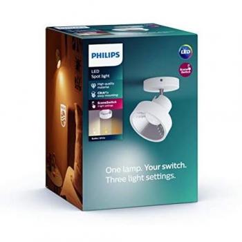 Philips myLiving foco Bukko LED SceneSwitch blanco en metal, luz blanca cálida a neutra regulable con interruptor existente