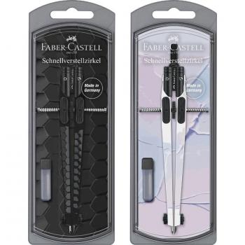 Compás de ajuste rápido Faber-Castell Dark & Bright con dos patas fijas y motivos de moda