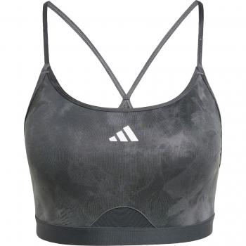 Sujetador deportivo de fitness adidas Essentials Aer LS AOP mujer, soporte ligero, diseño tie-dye gris, talla XL