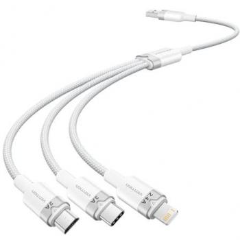 Cable USB 2.0 3 en 1 Vention CTPWG - USB Macho, USB Tipo-C Macho, MicroUSB Macho y Lightning Macho - 1.5m - Blanco