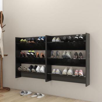 Zapatero de pared 2 uds negro brillante aglomerado 80x18x90cm