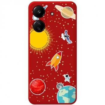 Funda Silicona Líquida Roja con Diseño Espacial para Xiaomi Redmi 13C